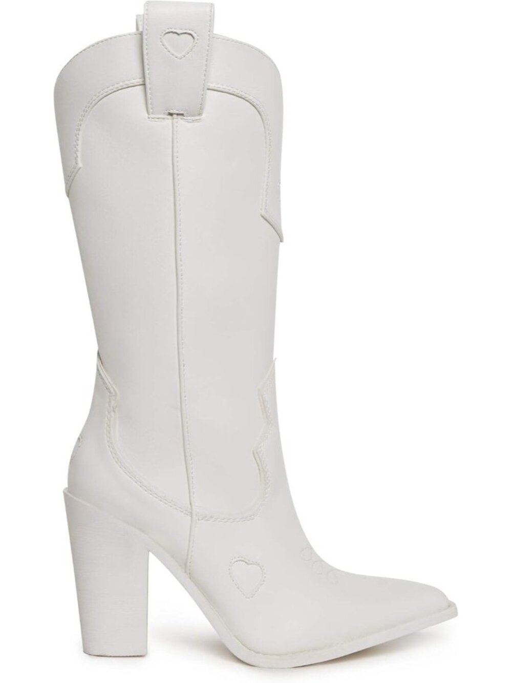 Women's White Mid-Calf Western Cowgirl Heeled Boots with Heart Stitching Boots